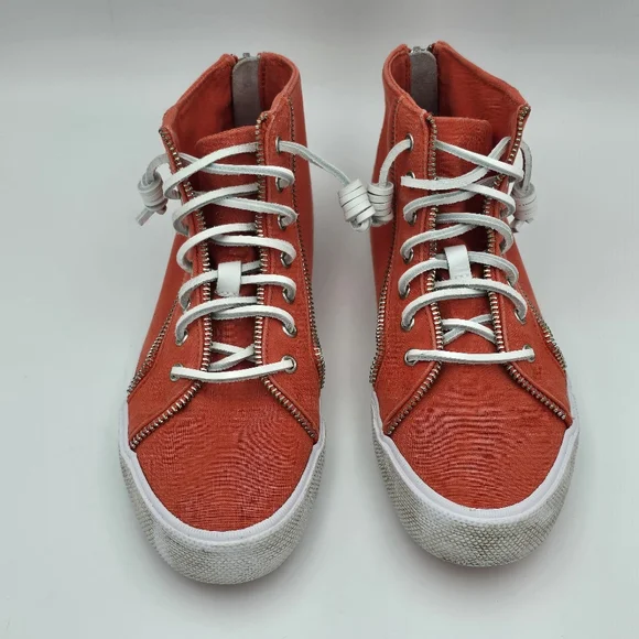 Sperry x Rebecca Minkoff Washed Canvas High Top Sneakers, Orange, Women's 7.5 - Picture 3 of 16